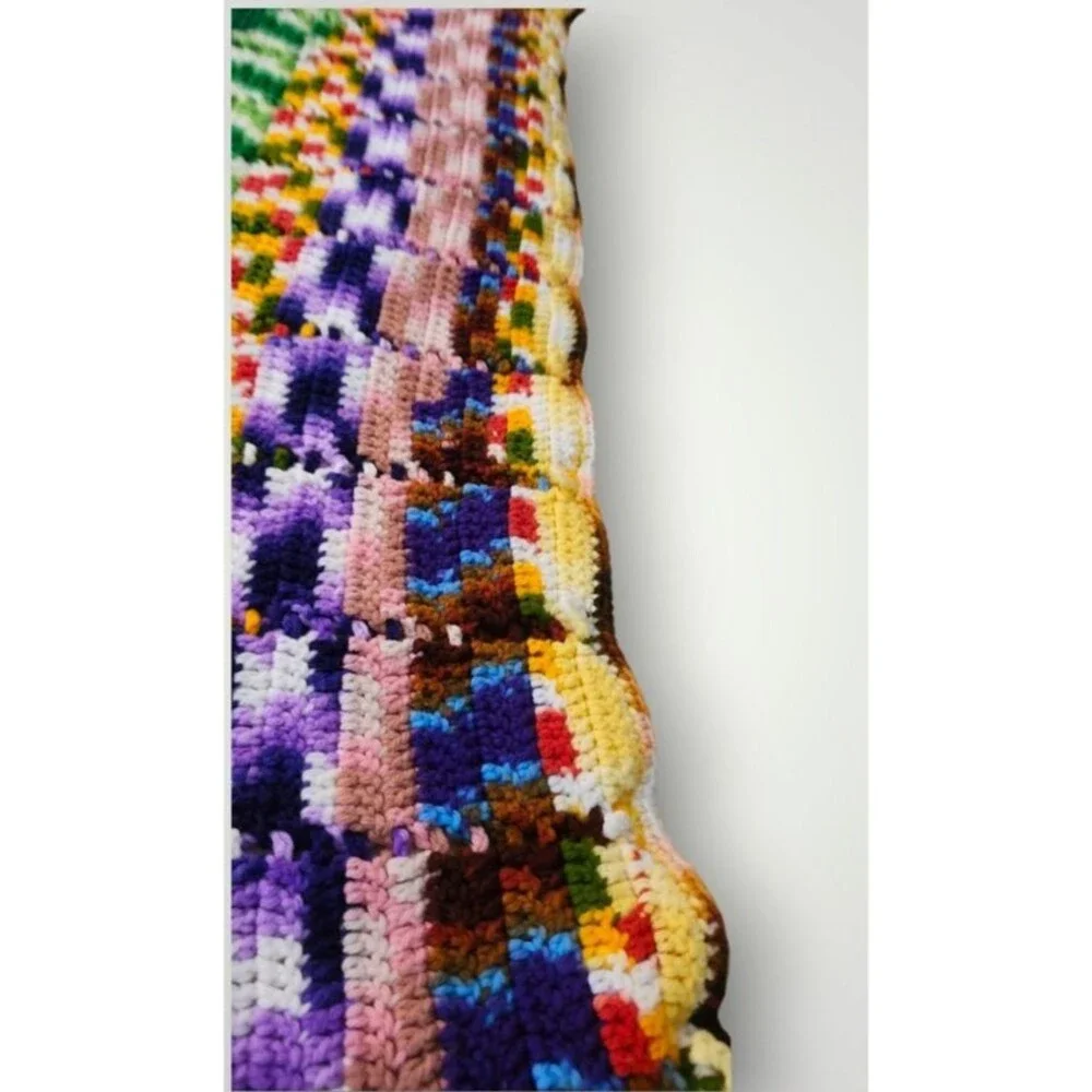 Vintage Crochet Knitted‎ Grannycore Blanket Afghan Retro 67 x 48Colorful